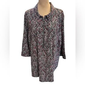Catherines Women’s Tunic Top Size 3X 26/28W Pink Black Floral Long Sleeve Blouse